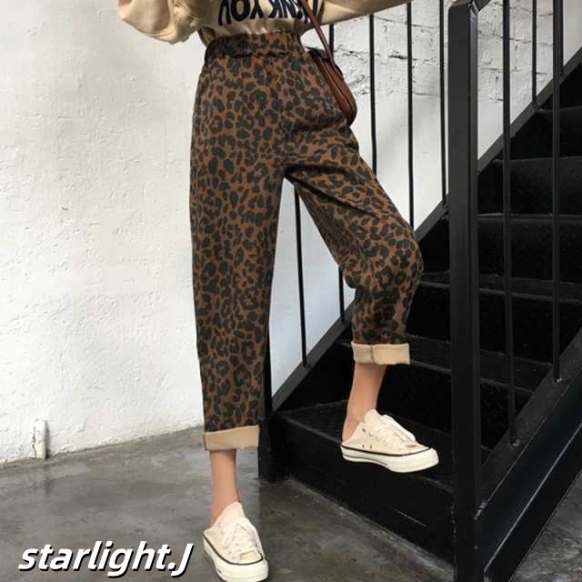 2色 パンツ レディース ボトムス ズボン ヒョウ柄 レオパード 春 秋 かっこいい クロップドパンツ 10代 20代 30代 おしゃれ かっこいい