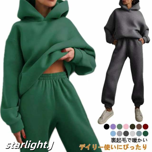 スウェット セットアップ 上下 セット レディース 裏起毛 暖かい プルオーバーパーカー ジョガーパンツ セット トレーナー 長袖 長袖 ジャージ スウェットパンツ スポーツウェア スポーツ ワンマイ