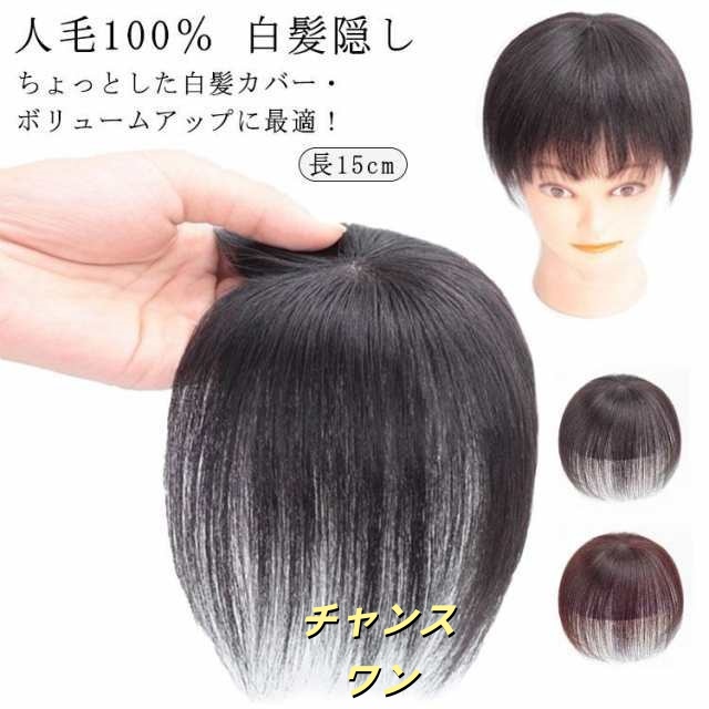 ウィッグ 部分ウィッグ 人毛100％ 白髪隠し 長15cm ヘアピース ミセス 自然 部分かつら 薄毛対策 増毛 つけ毛 女性用 かつら 頭