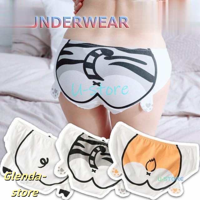 可愛い ブタ ネコ イヌ コットン 下着 綿混 女性用 おしゃれ リボン ショーツ レディース パンツ ホワイト ピンク