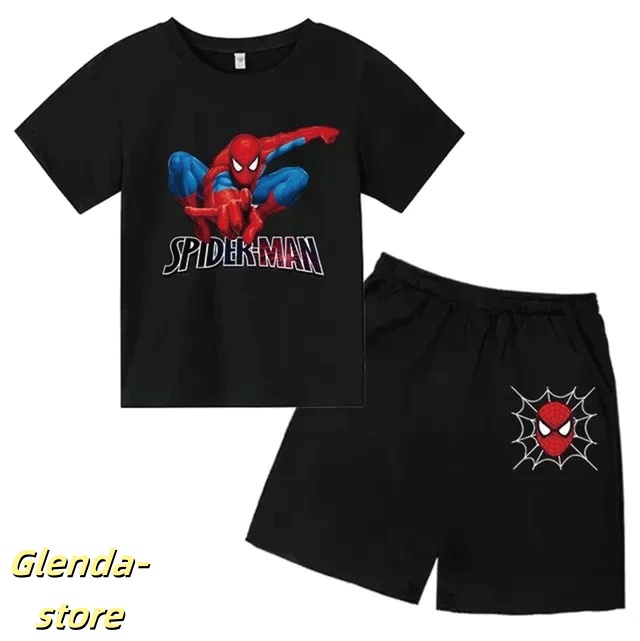 スパイダーマン ユニバーサル プリント 半袖Tシャツ＆短パン Tシャツ+ショートパンツ 半袖＋半ズボン 短パン パジャマ 上下セット 100cm-