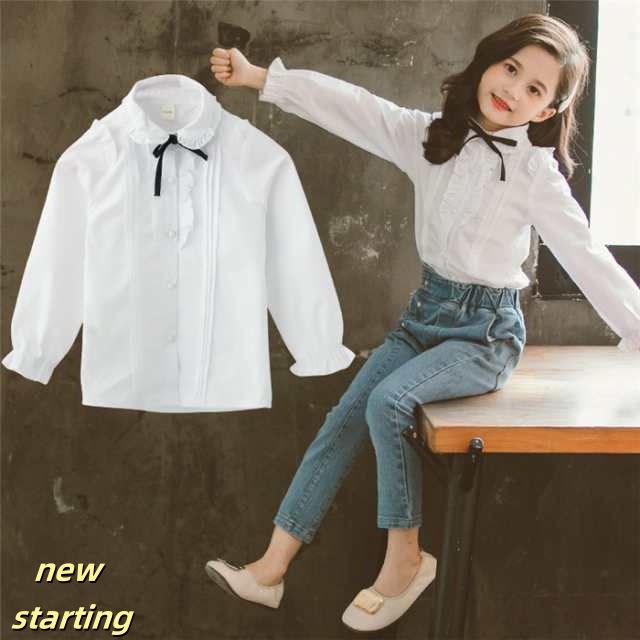 【定番の白いブラウス】子供服 シャツ ホワイト ブラウス 女の子 韓国 シャツ フォーマル フリルたっぷり 子供 入学式 卒業式 発表会 ト