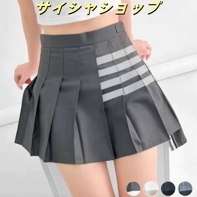ゴルフウェア レディース 韓国 スカート ミニスカート ミニ丈 Aライン トリコロール ゴルフウエア ゴルフ ウエア ライン プリーツスカート プリーツ 春 秋 夏 おしゃれ グレー ホワイト
