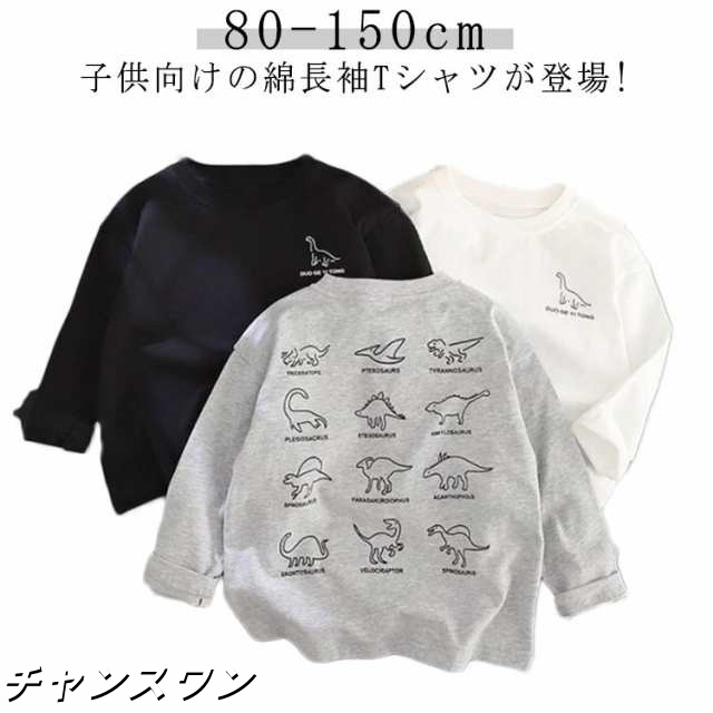 黒 グレー Ｔシャツ 130 110 80 ブラック 恐竜 男の子 キッズ 90 恐竜図鑑ロンティー ロンティー 120 150 140 キッズ 100 ユニセックス コットン 送料無料 トップス 丸
