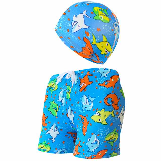送料無料 スクール水着 キッズ 男の子 子供 ハーフパンツ スイムキャップ 2点セット 110-125cm 小学生 サーフパンツ ジュニア 男児用 水遊び プール 海 川 アウトドア 動きやすい