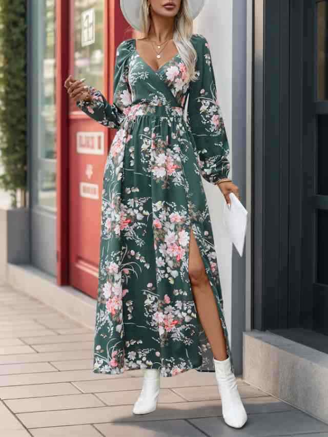 花柄ワンピース ロング ワンピース 秋 レディース シフォンワンピース 長袖 マキシワンピース 花柄 長袖ワンピース 春 レトロ ミモレワン