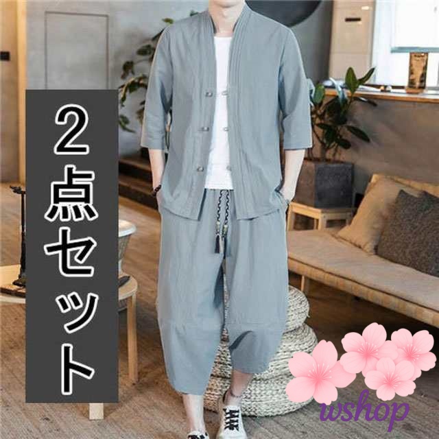 【wshop】セットアップ メンズ 5分袖 夏物 2点セット トップス パンツ 七 分 丈 大きいサイズ サマー カジュアル 服 夏 コーデ ブランド