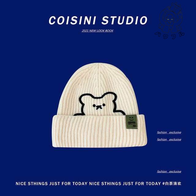 【パワフル】ニット帽 厚手 レディースファッション ラベル ニットキャップ ワッチキャップ 帽子 メンズ レディース ニット 帽 クマ ロゴタグデザイン 男女兼用 スキー スノボー 秋 冬 カラーバリ