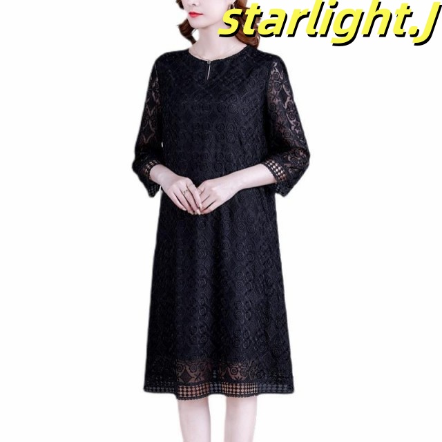 大きいサイズ レディース ブラックフォーマル ワンピース 喪服 礼服 春夏 秋冬 結婚式 LL 2L 3L 4L 5L 6L ロング 七分袖 レース
