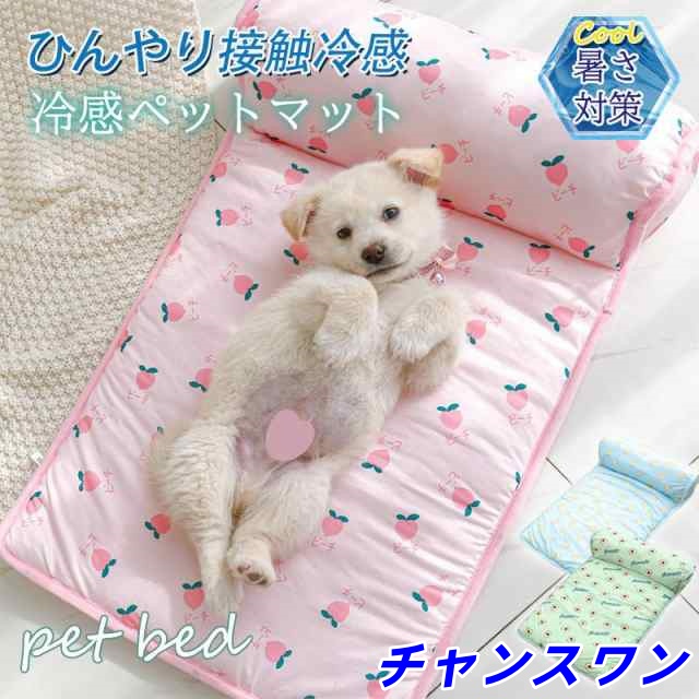 ペットベッド 夏用 犬用マット プレート 接触冷感 ペット用ベッド 枕付き 可愛い マット クッション 犬 猫 夏 ひんやり 洗える 滑り止め 通気性 涼しい