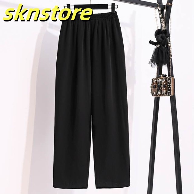 ボトムス レディース M L XL 2XL 3XL 4XL 5XL ブラック クロップドパンツ イージーパンツ ワイドパンツ ニット 伸縮性 ウエストゴム パンツ ズボン 体型カバー リラクシー シン