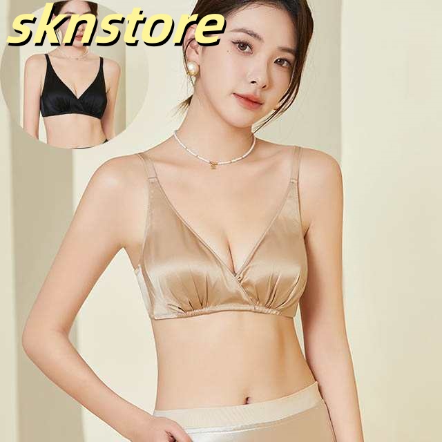 ブラジャー シルクブラ ワイヤレス ブラ ノンワイヤー 大きいサイズ フルカップ 脇肉 可愛い 2色