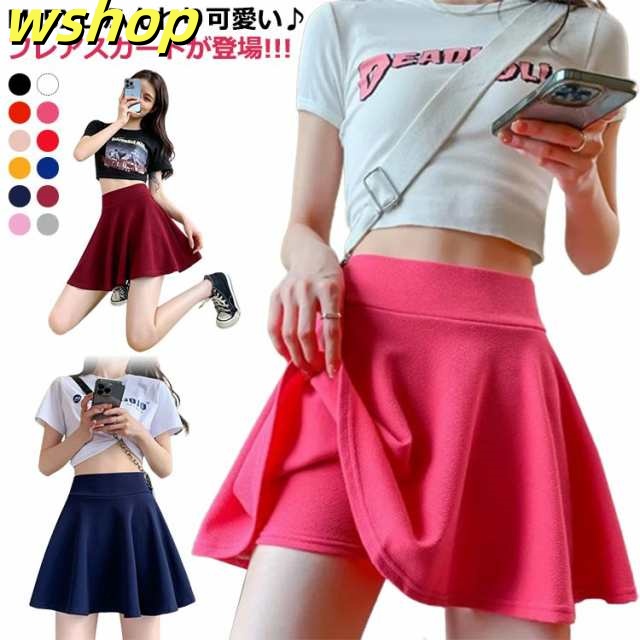 レディース ミニスカート セクシー M シンプル フレアスカート 春夏 ミニ スカート ボトムス 無地 ひざ丈 ママ ストレッチ ファッション 可愛い 韓国 美脚ミニスカート 入学式 ウエストゴム 入