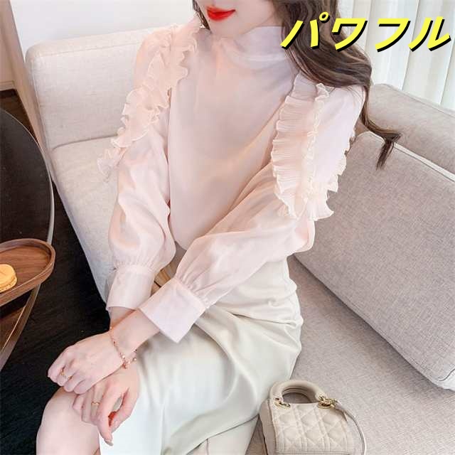 ブラウス シャツ レディース プルオーバー 長袖 ハイネック リボン シフォン 2way 大きいサイズ ゆったり 体型カバー 春 デザイン ブラウス