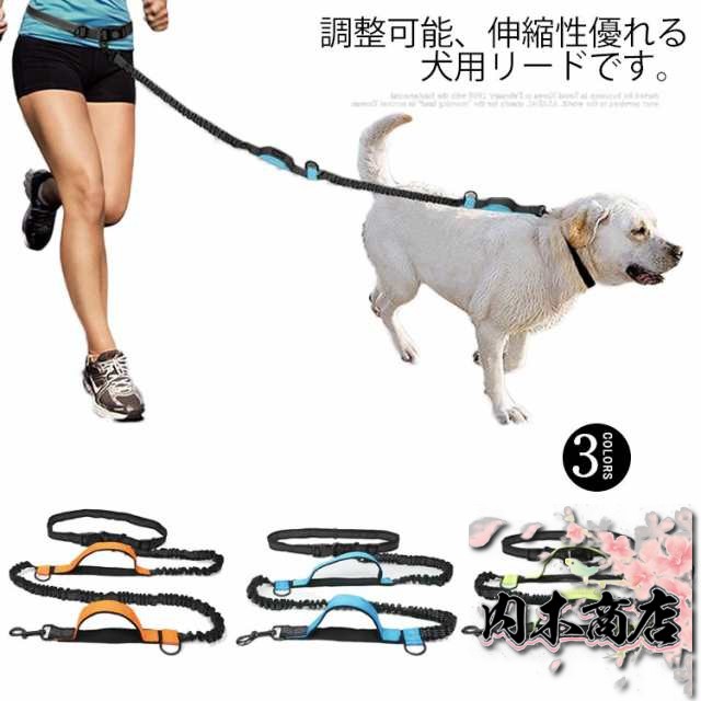 両手解放！ウェストリード リード 犬 大型犬 外れない 防止 中型犬 ハンズフリー 大型犬 ダブルリード 小型犬 伸縮可能 スポーツ 延長 ハンドル付き 光反射 夜安全 送料無料