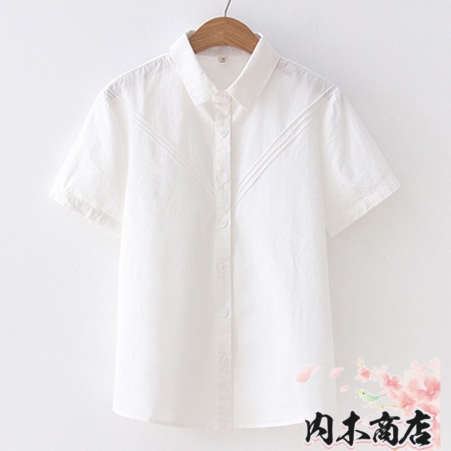 シャツ レディース トップス ブラウス S M L XL ホワイト 白 ブルーグレー 灰色 青 無地 ライン コットン 綿 春 夏 半袖 襟付き ショート丈 ミドル丈 ストレート スリム フィット 細