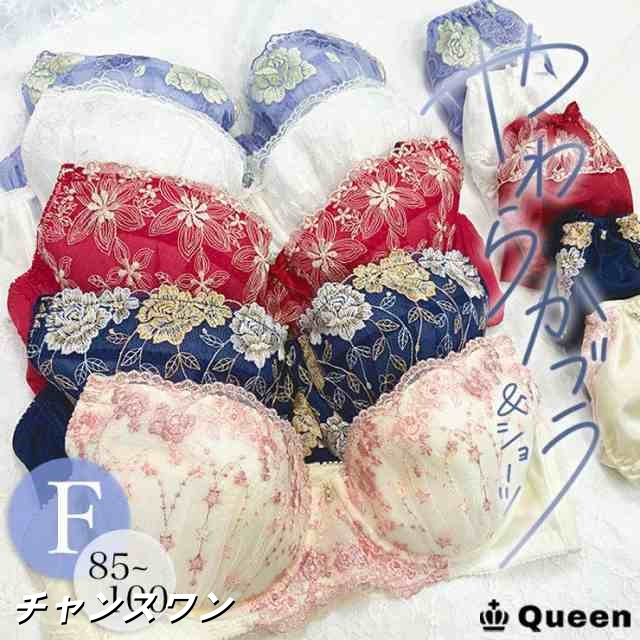 ブラジャー ショーツセット 上下セット ブラセット 大きいサイズ レディース 下着 F85 F90 F95 F100 やわらか 刺繍レース ぽっちゃり ソフト