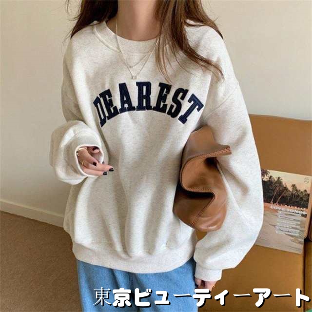 トレーナー レディース Tシャツ トップス スウェット 長袖 刺繍 カジュアル インナー 秋冬 裹起毛 シンプル カジュアル 大人