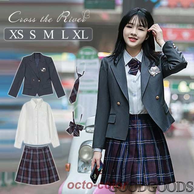 制服 ブレザー セット 卒業式 なんちゃって制服 高校生 コスプレ 女子高生 チェック柄 コート スカート ブラウス スーツ 白 秋 レディース フ