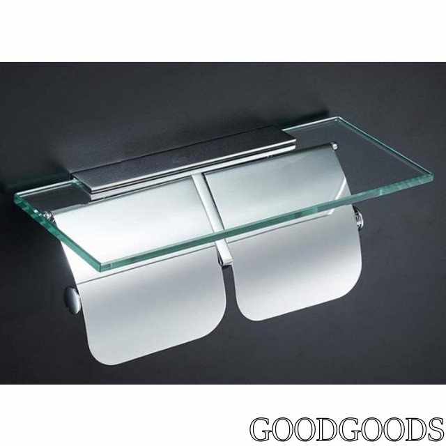トイレット ペーパー ホルダー ガラス 棚付カワジュン ペーパーホルダー（紙巻器）ガラス棚付ダブルペーパー30*13.5*15cm