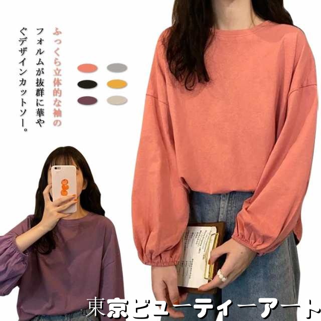 Tシャツ カットソー ブラウス 袖デザイン ボリューム袖 重ね着 レイヤード 春 レディース 長袖 tシャツ 無地 チュニック プルオーバー 袖コン ギャザー 送料無料 カジュアル きれいめ 体型カバ
